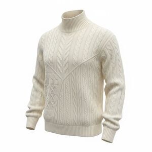 NWOT Benetton ivory cable knit wool blend turtleneck sweater womens S oversized